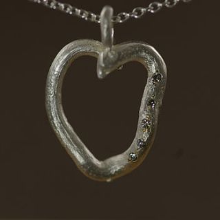 silver heart pendant with five diamonds by anthony blakeney