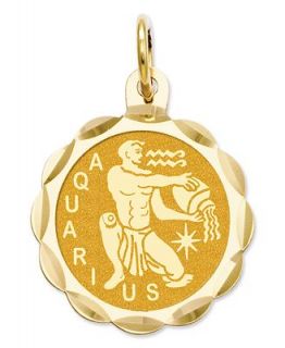 14k Gold Charm, Engraveable Aquarius Zodiac Disc Charm   Jewelry & Watches