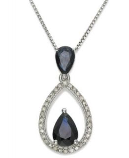 10k White Gold Necklace, Blue Sapphire (3/8 ct. t.w.) and White Sapphire (1/3 ct. t.w.) Circle Pendant   Necklaces   Jewelry & Watches