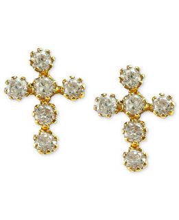 Childrens 14k Gold Earrings, Cubic Zirconia Cross   Earrings   Jewelry & Watches