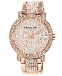 Vince Camuto Womens Crystal Accented Rose Gold Tone Stainless Steel Bracelet Watch 42mm VC 5146PVRG   Watches   Jewelry & Watches