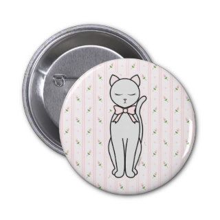 Elegant Kitty with Rosebuds & Striped Background Pin