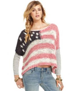 Free People Sweater, Long Sleeve Scoop Neck Flag Sweater   Sweaters   Women