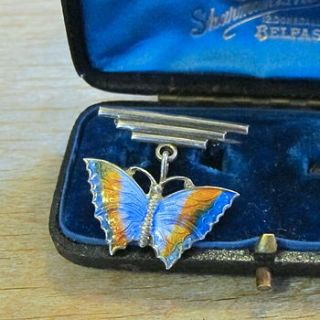 art deco enamel butterfly pendant brooch by ava mae designs