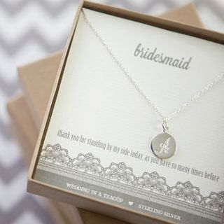 bridesmaid's initial sterling silver necklace by wedding in a teacup
