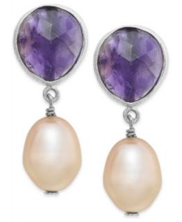 14K Gold and Sterling Silver Amethyst (9/10 ct. tw.) and Diamond Leverback Earring   Earrings   Jewelry & Watches