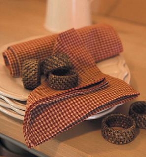 set of four red check fabric napkins by dibor