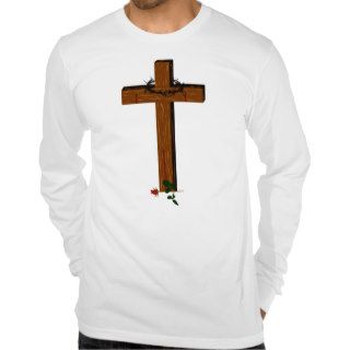 Cross With Thorn  Wreath  And A Red Rose T Shirts