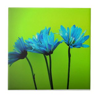 Teal Turquoise Daisies on Lime Green Flowers Gifts Ceramic Tile
