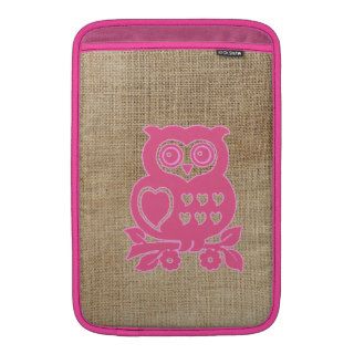 Funny Cute girly retro pink Owl heart  jute photo Sleeves For MacBook Air