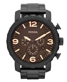 Fossil Mens Chronograph Nate Black Ion Plated Stainless Steel Bracelet Watch 50mm JR1356   Watches   Jewelry & Watches