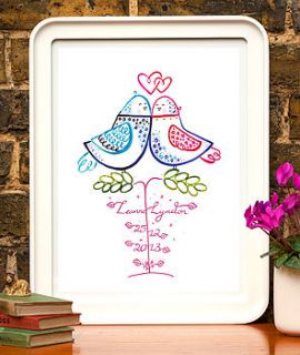 personalised valentines lovebirds print by wetpaint