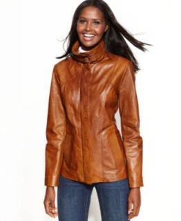 Marc New York Funnel Collar Belted Leather Jacket   Coats   Women
