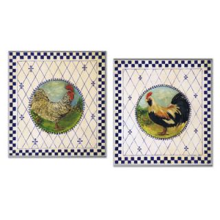 Stupell Industries Blue Checked Border and Roosters Oversized Kitchen