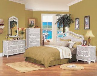 Santa Cruz Wicker Rattan 4 Pc. Bedroom Set, ColorWhite, Size63"w x 3" x 52"h   Bedroom Furniture Sets