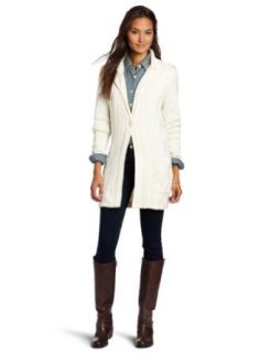 Magaschoni Women's 100% Cashmere Cable Cardigan Sweater, Winter White, X Small