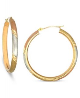 14k Tri Tone Gold Oval Hoop Earrings   Earrings   Jewelry & Watches