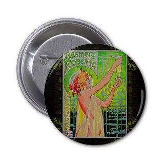 Vintage Absinthe Green Fairy Poster Pinback Button