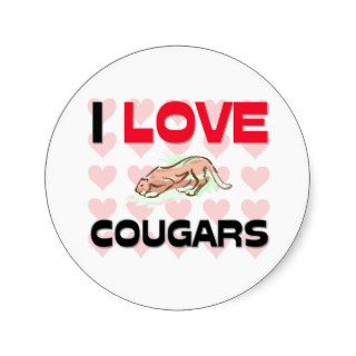 I Love Cougars Round Stickers
