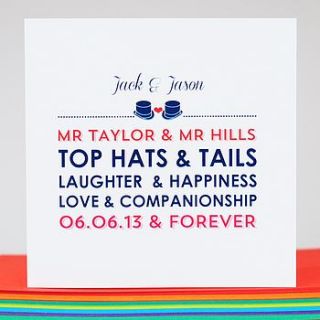 personalised 'top hats & tails' card by come for a dream