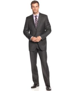 Calvin Klein Suit, Charcoal Plaid Slim Fit   Suits & Suit Separates   Men