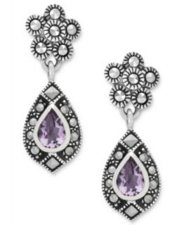 Genevieve & Grace Sterling Silver Earrings, Amethyst (3/4 ct. t.w.) and Marcasite Teardrop Earrings   Earrings   Jewelry & Watches