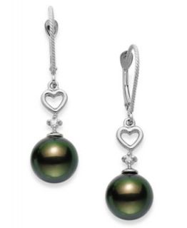 Diamond Accent and Tahitian Pearl Earrings in 14k White Gold (8mm)   Earrings   Jewelry & Watches