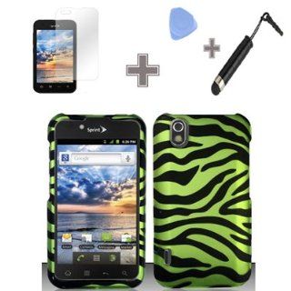 Rubberized Bold Green Zebra Snap on Design Case Hard Case Skin Cover Faceplate with Screen Protector, Case Opener and Stylus Pen for LG Marquee LS855 / Optimus Black (Sprint/Boost) Cell Phones & Accessories