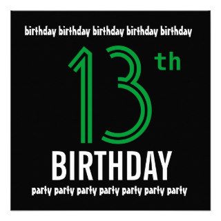 13th Birthday Party Modern Black and Color Number Personalized Invitation