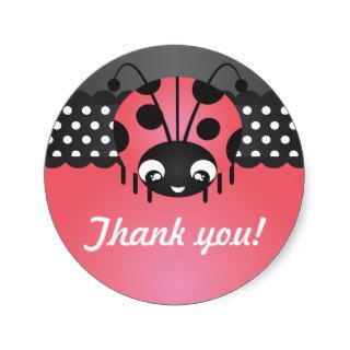 Pink Ladybug Polka Dot Birthday Thank You Stickers