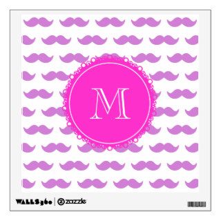 Lilac Mustache Pattern, Hot Pink White Monogram Wall Graphic