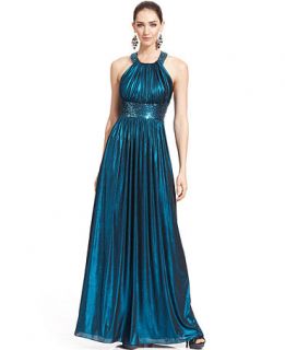 Calvin Klein Metallic Sequin Halter Gown   Dresses   Women