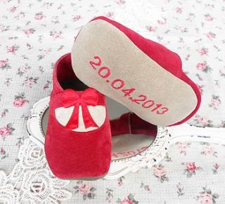 personalised suede bow baby shoes by born bespoke