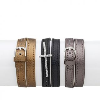 Joan Boyce Pavé Cross Set of Three Leather Wrap Bracelets