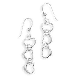 Rhodium Plated French Wire Earrings with 3 Cut Out Heart Drop Jewelry