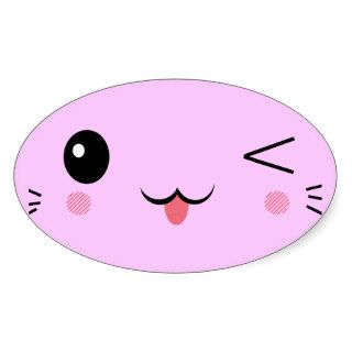 cute kawaii face oval sticker