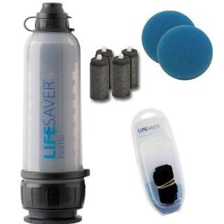 Lifesaver Bottle 6000 Ultra Filtration Water Bottle with Activated Carbon Inserts(4pk), Pre Filter Disk(2pk) and Shoulder Strap  Camping Water Purifiers  Sports & Outdoors
