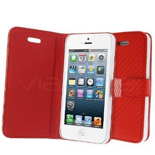 Celicious Red Carbon Fibre Folio Wallet Case for Apple iPhone 5s / iPhone 5  Apple iPhone 5s Case Cover Cell Phones & Accessories