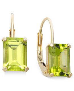 10k Gold Earrings, Emerald Cut Peridot Leverback Earrings (3/4 ct. t.w.)   Earrings   Jewelry & Watches