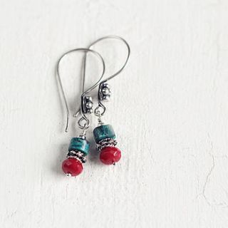 chrysocolla and coral gemstone earrings by artique boutique
