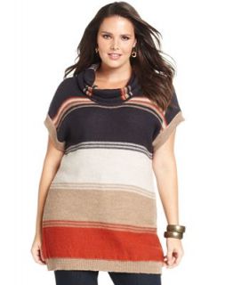 Design 365 Plus Size Sweater, Short Sleeve Striped Tunic   Sweaters   Plus Sizes