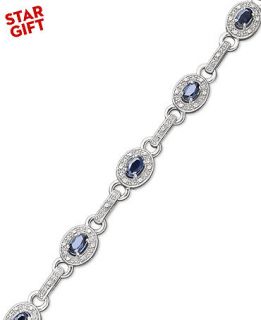 Sterling Silver Bracelet, Sapphire (2 5/8 ct. t.w.) and Diamond (1/4 ct. t.w.) Oval Link Bracelet   Bracelets   Jewelry & Watches