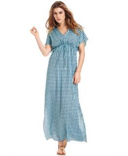 MICHAEL Michael Kors Petite Dress, Short Sleeve Printed Maxi   Dresses   Women