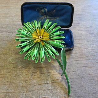 vintage 1960s green flower brooch by ava mae designs