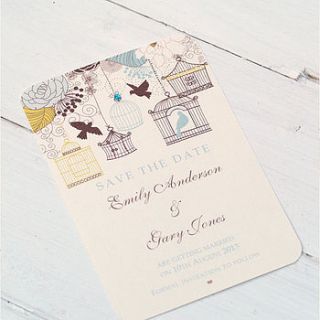 birdcage and blossom save the date cards by beautiful day
