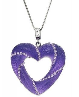 SIS by Simone I Smith Platinum Over Sterling Silver Necklace, Purple Crystal Cloud Open Heart Pendant   Necklaces   Jewelry & Watches
