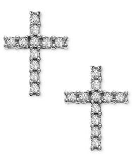 14k White Gold Earrings, Diamond Accent Cross Stud Earrings   Earrings   Jewelry & Watches