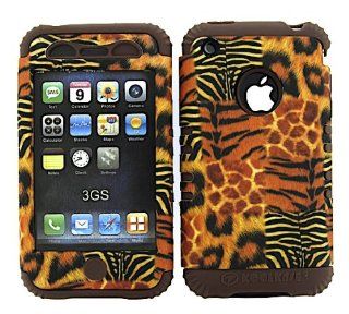 3 IN 1 HYBRID SILICONE COVER FOR APPLE IPHONE 3G 3GS HARD CASE SOFT BROWN RUBBER SKIN GIRAFFE TIGER LEOPARD CF TE165 KOOL KASE ROCKER CELL PHONE ACCESSORY EXCLUSIVE BY MANDMWIRELESS Cell Phones & Accessories