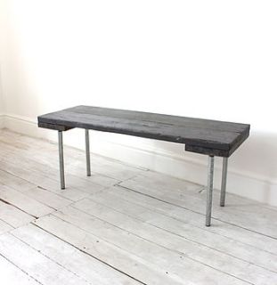 reclaimed scaffolding board and steel bench by inspirit