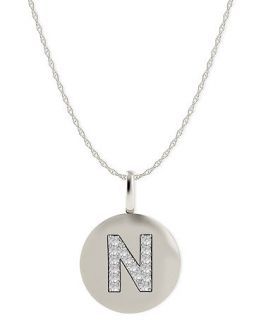 14k White Gold Necklace, Diamond Accent Letter N Disk Pendant   Necklaces   Jewelry & Watches